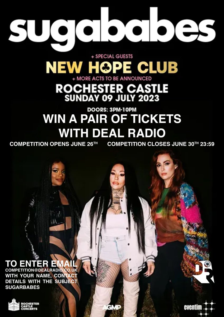 EvolutionMusiLP's tweet image. Calling all Sugar Babes fans!

Deal Radio has an exciting announcement. They have got their hands on some exclusive tickets to their upcoming live show at Rochester Castle, and guess what? They are giving them away to lucky winners!
Stay tuned to @dealradio social media pages
