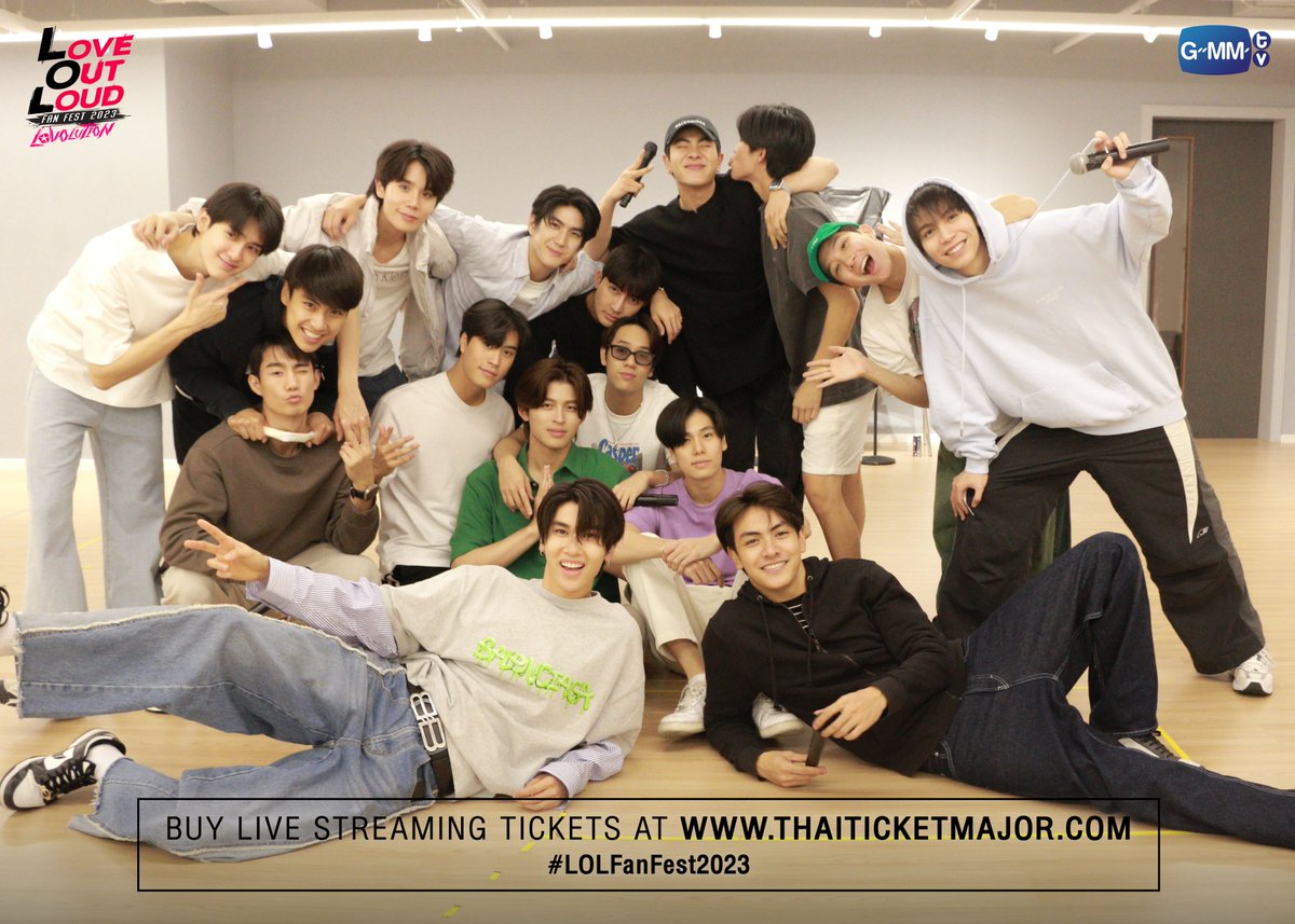GMMTV's tweet photo. วันนี้แก๊ง LOL อยู่กันพร้อมหน้าครบ 16 คน! ความพร้อมเต็ม 100 บอกเลยว่าให้ 1000 เพราะว่าพร้อมเกิ๊นนน! 👊🏼
‘LOVE OUT LOUD FAN FEST 2023 : LOVOLUTION’ 📢
BUY LIVE STREAMING TICKETS 👉🏼 https://t.co/nVCn2wst36
#LOLFanFest2023
#GMMTV https://t.co/tPn5DFGUCq