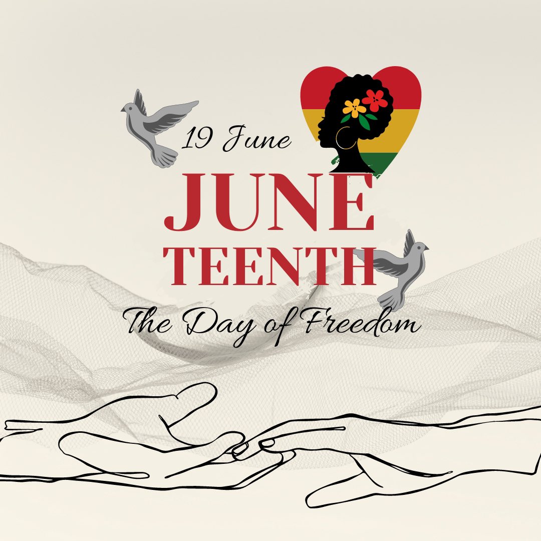🎉 Happy #Juneteenth! 🎉 
Today, we commemorate the ending of slavery in the United States and honor the resilience, strength, and contributions of African Americans throughout History. ✊🏾 Let's continue to learn, grow, and work towards a more inclusive and equal society for all.