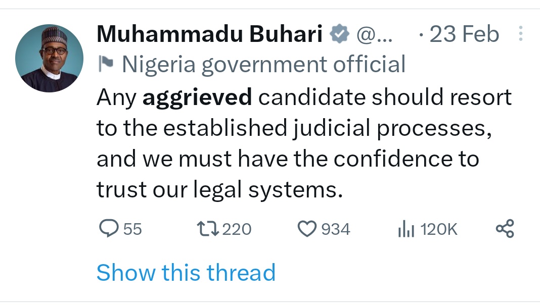 Court Admits Evidence From Labour Party Showing INEC Server Had No Glitches On Election Day 

Our business is NOT to trust the judiciary.

Our business is to overwhelm the court and Nigerians with EVIDENCE! 

All eyes on the judiciary 👀