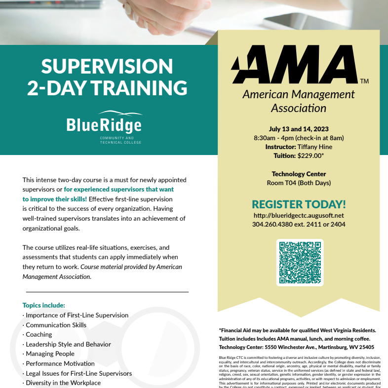 WVJCChamber's tweet photo. Become a more effective supervisor through our intensive two-day course!
@BlueRidgeCTC
Register here: https://t.co/7IGe2QMBIS
https://t.co/z5OciRpRYE https://t.co/wEvY2lkPWe