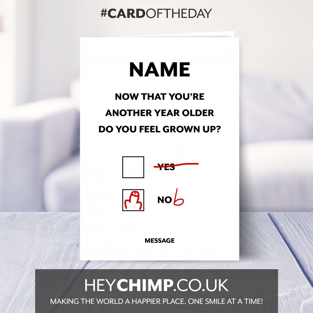 Personalised Silly Birthday Card - Do you feel grown up? #cardoftheday #adultcards #birthdaycards #funnycards #greetingscards #personalisedcards #smallbusiness #familybusiness #heychimp