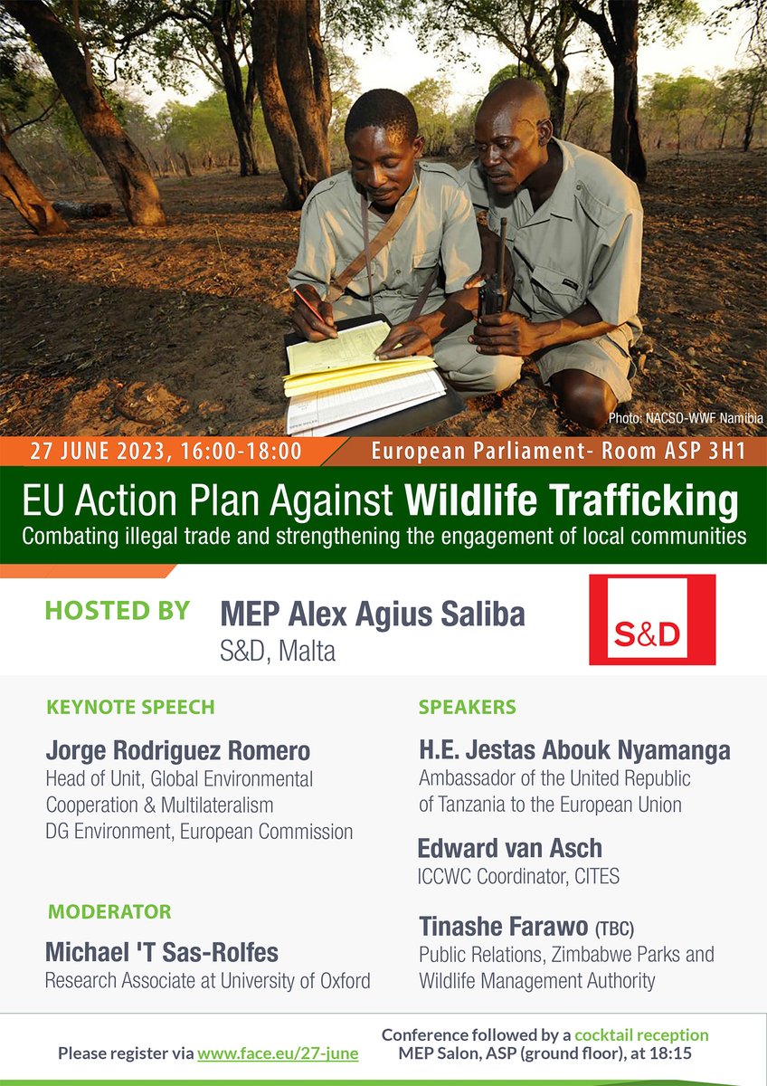 🗓27 June⏰4-6 PM 

📝Register now for @Europarl_EN Conference: 'EU Action Plan Against #WildlifeTrafficking – Combating Illegal Trade & Strengthening the Engagement of Local Communities”👨‍👨‍👧‍👦🐘

📢Hosted by MEP 🇲🇹 @alexagiussaliba @TheProgressives #wtap 

✍️face.eu/2023/06/27-jun…