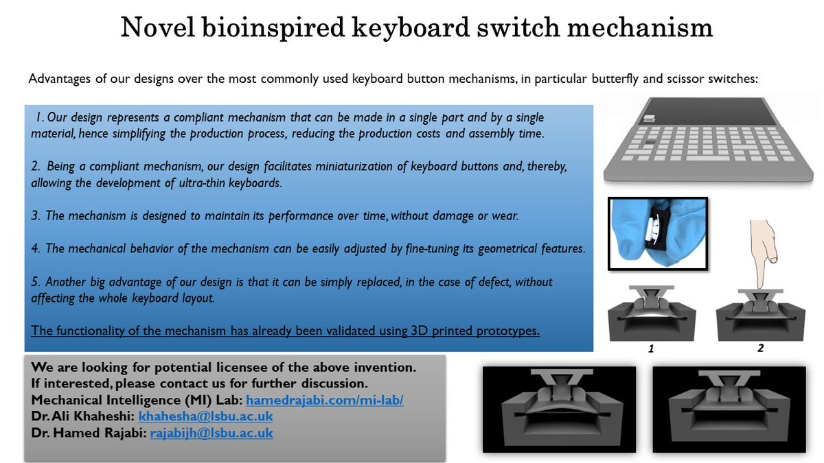 Novel bio-inspired keyboard switch mechanism.
If interested as a potential licensee, for detailed information about the design, please contact us: hamedrajabi.com/outreach-colla…

#innovation #innovators #keyboard #biomimicry #design #Engineering

@cherrymx
@Logitech