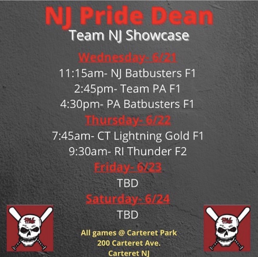 @TeamNJSoftball this week! Here is my schedule. Can’t wait to play. 
@NJPrideGold @NJPRIDE14U @Diamond_Elite8