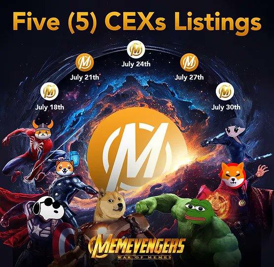 memevengers1963's tweet image. Exciting news😍
Get ready for an amazing #Memevengers month! $MMVG is about to list on CEX and it's happening in a flash🚀🤣

🚀July 18th
🚀July 21st
🚀July 24th
🚀July 27th
🚀July 30th

This is the perfect time to HODL $MMVG!
Come along on this thrilling ride to the moon! 🚀🌕