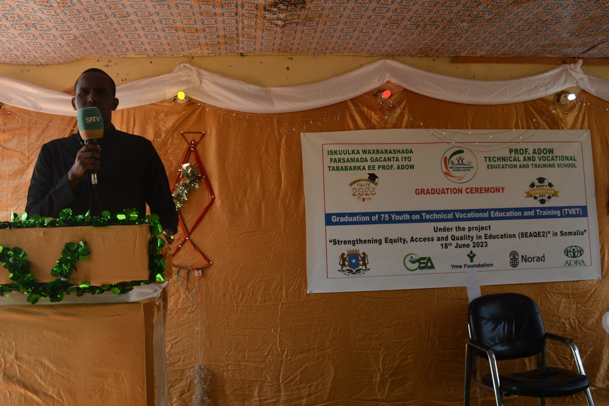 GSASomalia's tweet photo. Prof. Adow TVET School in Galkacyo has successfully held a graduation ceremony for 7⃣5⃣ TVET graduates who all received certificates of completion. Graduates received tool kits that will help when starting their business and in the demanding labour market. #SDG4 #TVET_SOMALIA 1/2 https://t.co/bw6CHrcAnB
