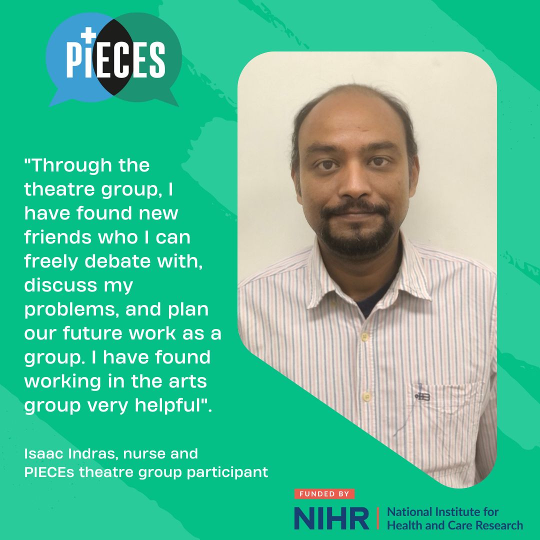 Community Engagement - Read Isaac Indras experience as a participant of the PIECEs theatre group, and why he believes the arts can connect people with mental illness in unexpected ways. @QMULSocialPsych @QMUL_WIPH @IRDGlobal @NIHRglobal @PeoplesPalaceUK tinyurl.com/PIECEsinterview
