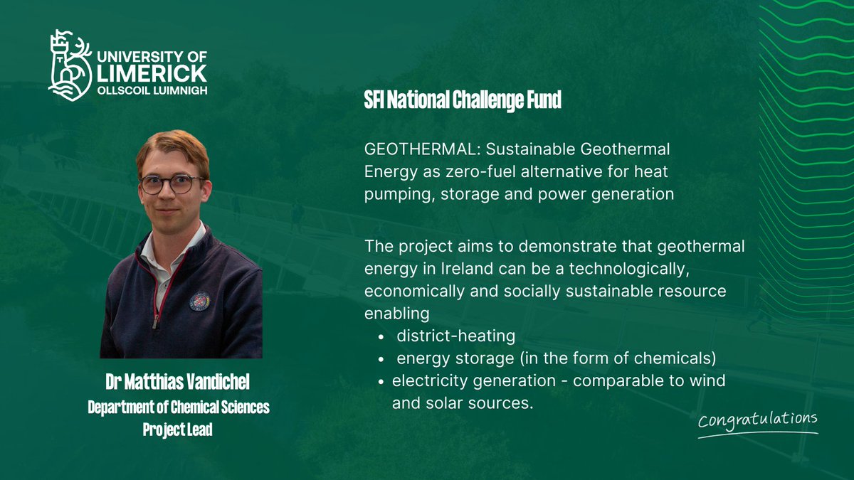 Challenge Accepted by Dr Matthias Vandichel who will be working on a study to evaluate whether sustainable geothermal energy can be used as as zero-fuel alternative for heat pumping, storage and power generation.

#ResearchImpact #StayCurious #ULResearch #SFINationalChallengeFund