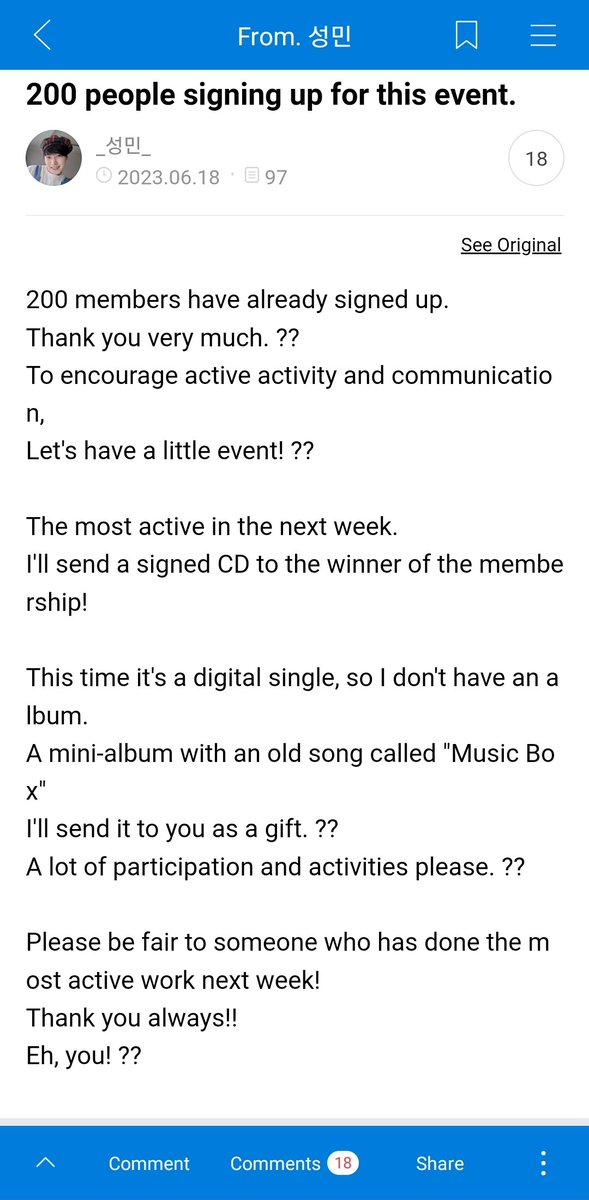 ELFLatam's tweet photo. ELF!!

¿Ya se unieron al fancafé de #Sungmin?

En este momento van 200 miembros dentro de su café. Ojalá pudieran suscribirse y seguirlo mas fans!

Quien este activo durante la semana, recibirá un album autografiado

https://t.co/CGJ709pW5i https://t.co/HP9TCmJoS9