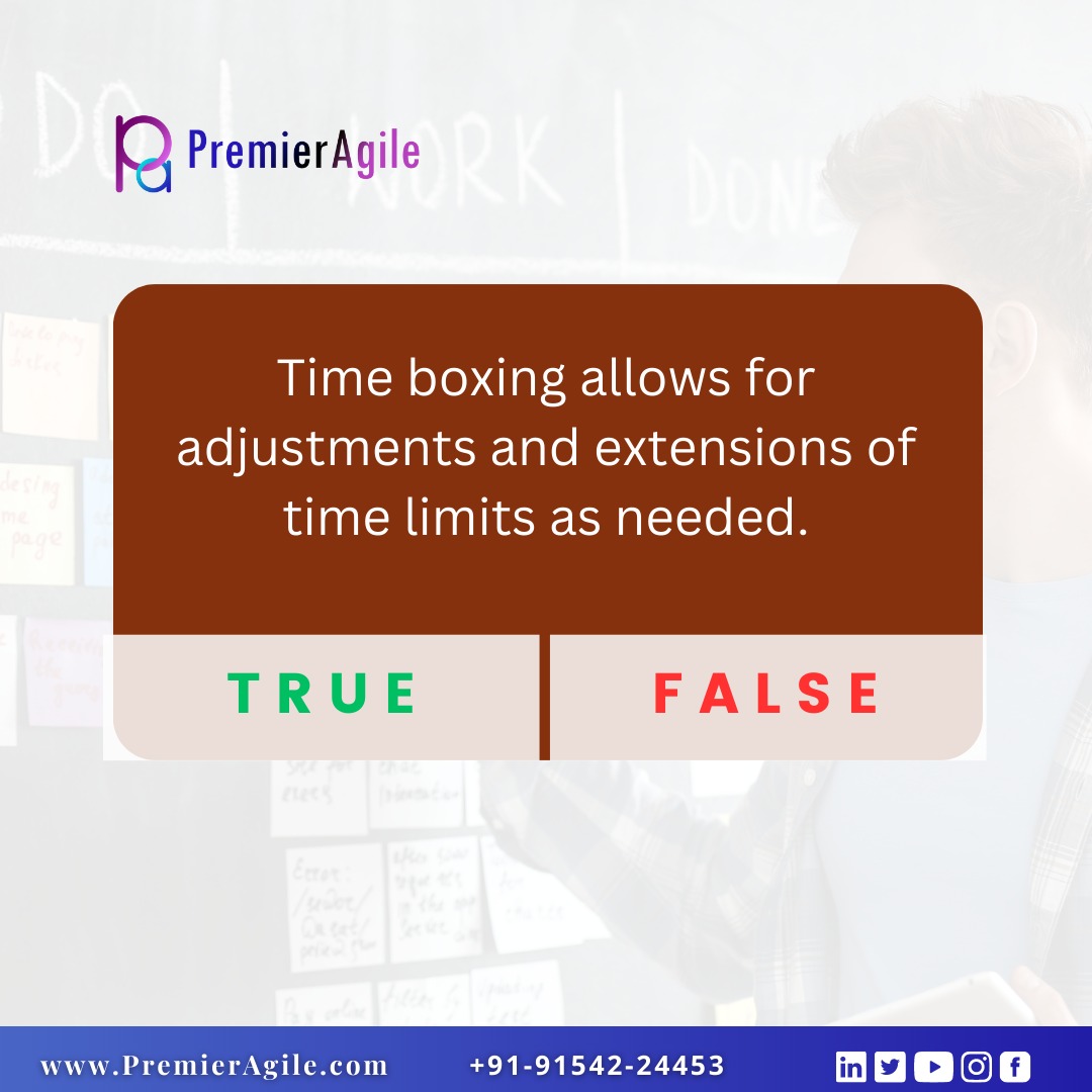 True or False? Tell us your opinion in the comment section. Follow @PremierAgile for more interesting discussions.
#agile #timeboxing #scrumevents #csm
#agilemethodology #funquiz #trueorfalse
#scrumroles #agilescrum