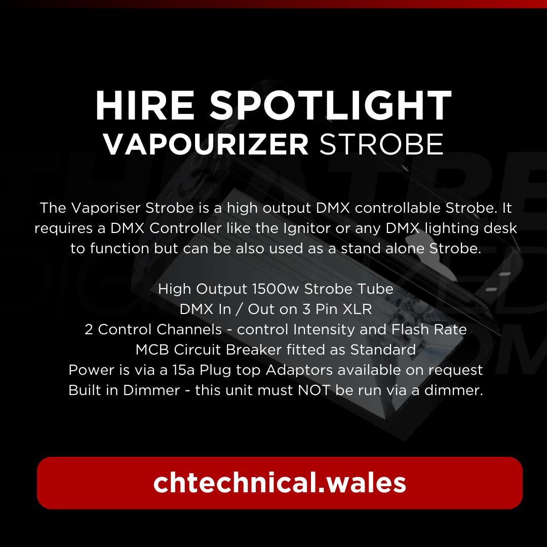 📷 CHTECHNICAL HIRE SPOTLIGHT 📷
We're baaack! This Monday we've got an FX unit; a strober to be more specific. A high output DMX controlled strober suitable for any events (...that require a strobe.)
#chtechnical #lighting #theatre #southwales #hirespotlight #rcf #speakersystem