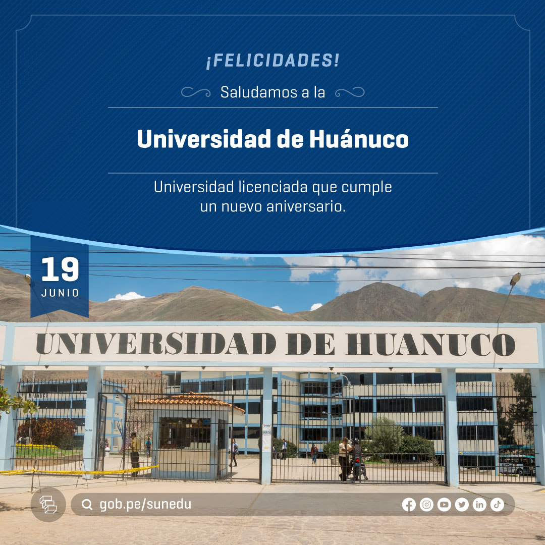 🎉 Extendemos un saludo especial a la Universidad de Huánuco, con motivo del  cumplimiento de un nuevo aniversario. 👏 ¡Felicidades! ✓ Conoce más de la  @UDHuanuco en https://t.co/5rx4BmxGS2, image size:1080x1080