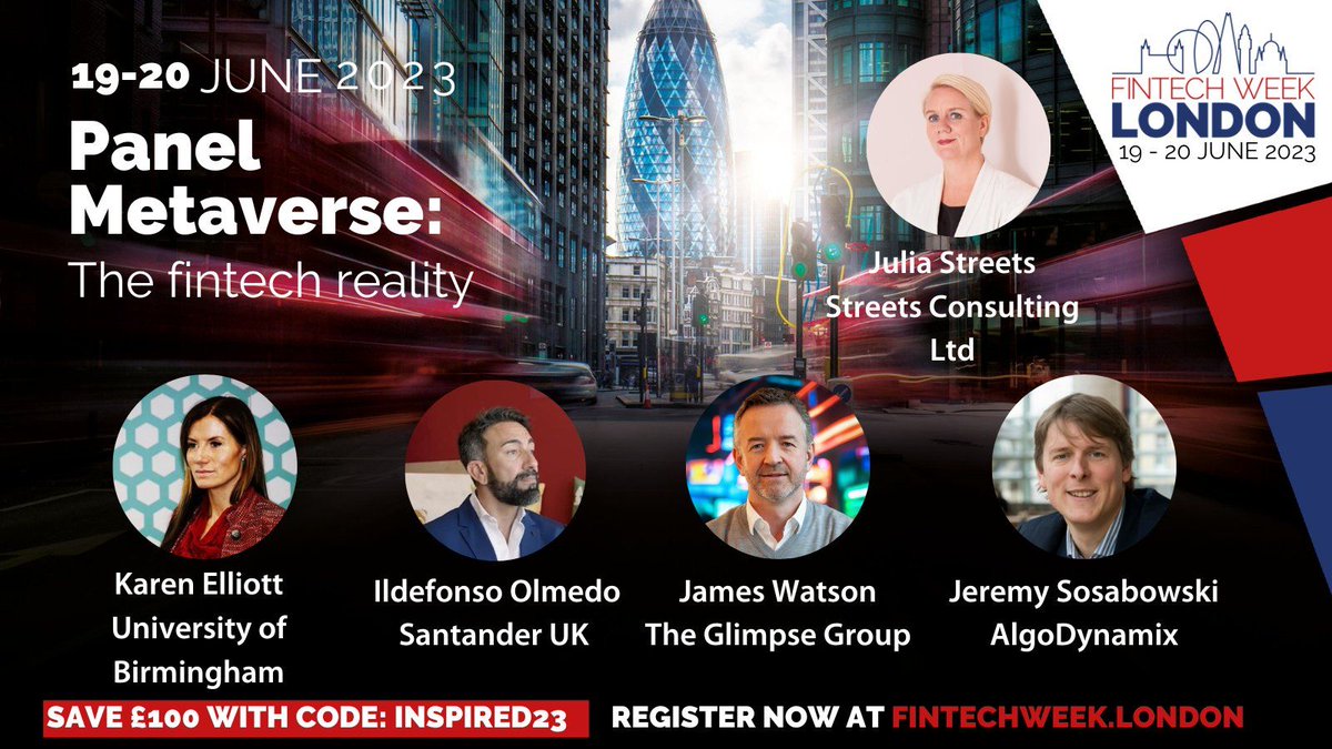 GlimpseGroup's tweet image. Glimpse CMO @jamescwatson is speaking at @FintechWeekLDN tomorrow as part of their Metaverse segment, appearing alongside @SantanderBankUS and @unibirmingham 

See the full agenda here: fintechweek.london/event/ec9a5c6a…

$VRAR #fintech #Metaverse #VR #AR #SpatialComputing