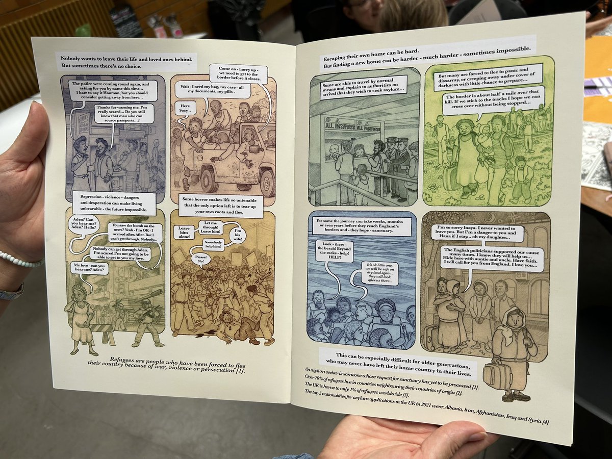 Fantastic launch event with @tesshart_ introducing the comic book « Echoes of displacement. A collective story of growing older & seeking sanctuary in MCR » in collaboration with @RAPAR @ManchesterCoS @Rethink_Rebuild supported by @LeverhulmeTrust @OfficialUoM