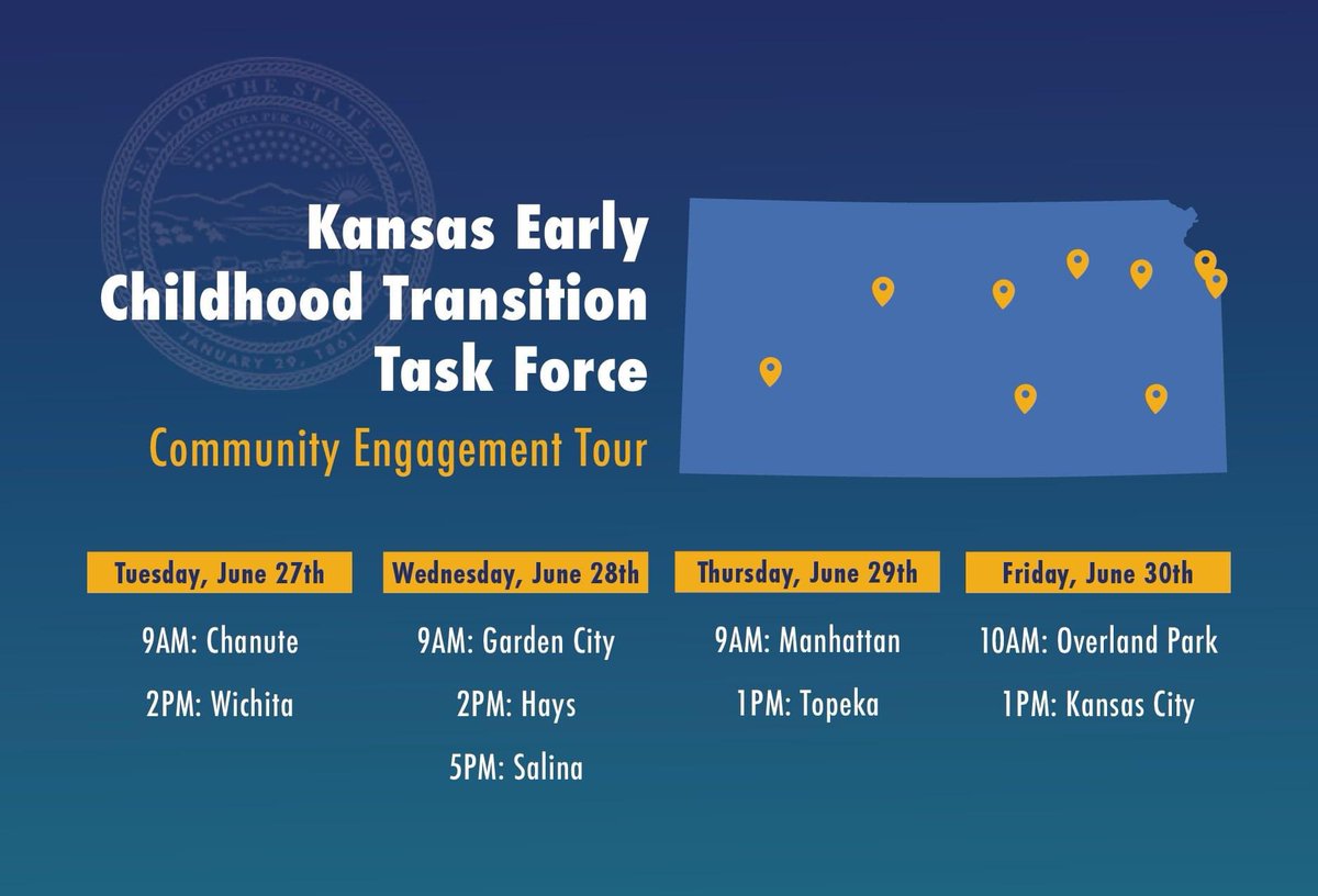 KASBPublicEd's tweet photo. The Kansas Early Childhood Task Force will be hitting the road next week to discuss the challenges communities face in supporting children through their earliest years.

Click this link to check tour locations and learn more: https://t.co/VpNHG6kGCQ https://t.co/iubaLWZU1n