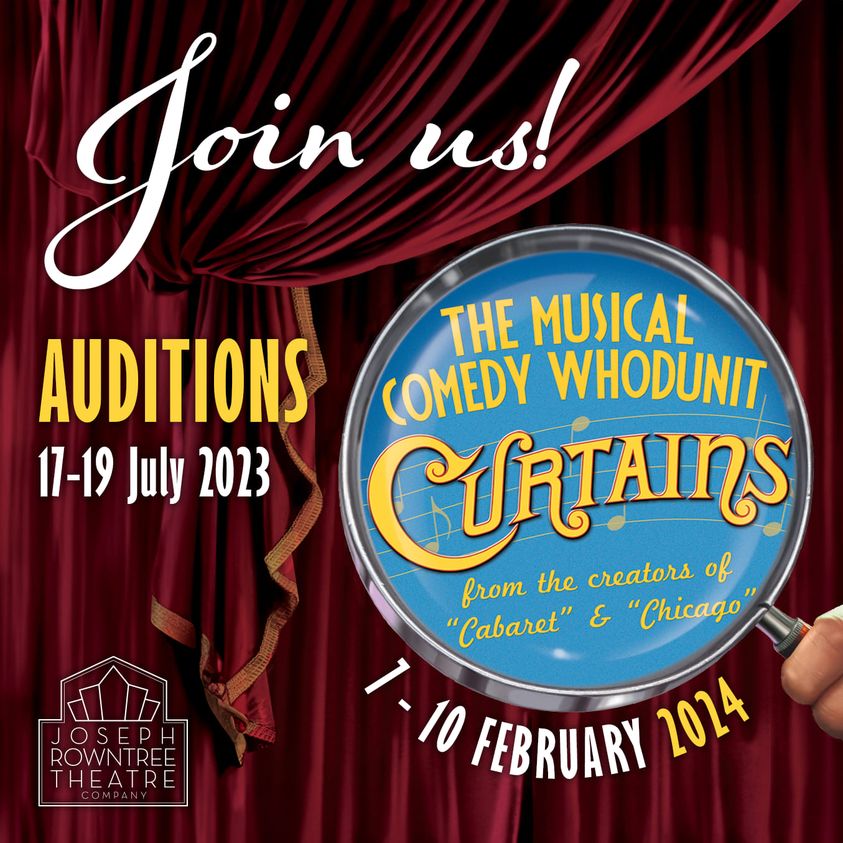 jrtcompany's tweet photo. Auditions for our 2024 production of ‘Curtains’ will take place on 17, 18 &amp; 19 July and you can sign up now! 
(sign up deadline 10 July.)

For info about the show and auditions, please email company.production@jrtheatre.co.uk.

More details on Facebook: https://t.co/RNQfU2RnqJ https://t.co/HUaIzKEJFZ