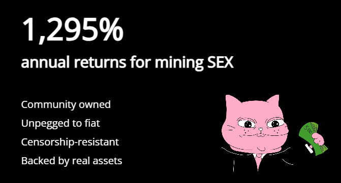 █▓▒▒░░░1295%░░░▒▒▓█

annual returns for mining $SEX.

Along with $PLS $PLSX $HEX, we're bringing the yield back to the #PulseChain people 🦾