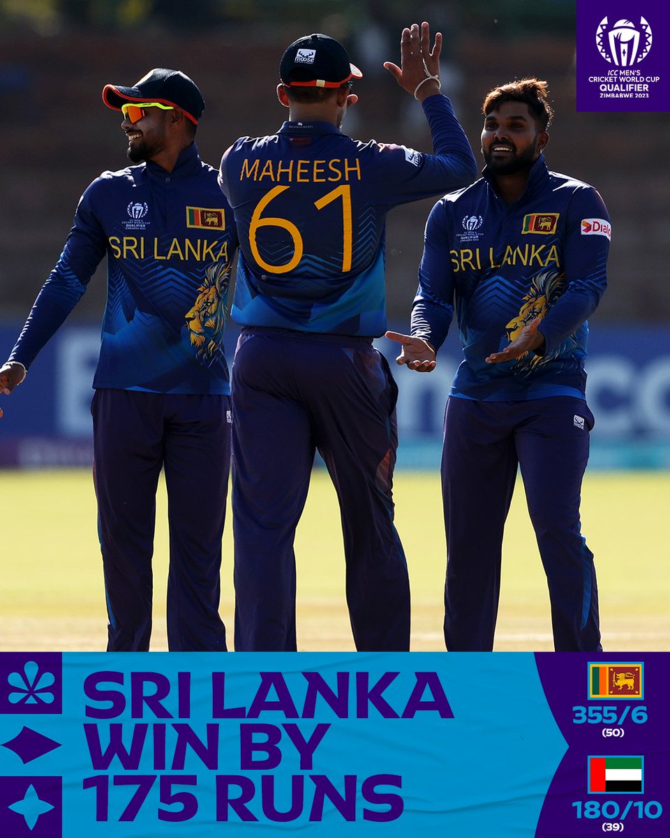 Sri Lanka register a massive win against UAE to boost their net run rate early in the #CWC23 Qualifier 🔥

#SLvUAE | 📝: bit.ly/3Jg54gk