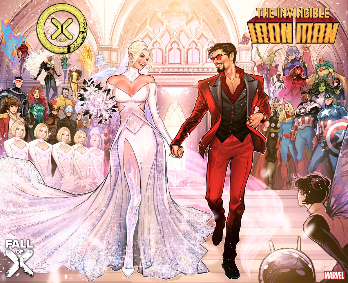 Pikerias's tweet image. Se casa #IronMan! Están cordialmente invitados a la boda de Anthony Edward Stark y Emma Grace Frost. 💍 El atuendo es Hellfire formal.  Reserven la fecha: ¡el crossover 'X-Men' #26 e '#InvincibleIronMan' #10 llegará a @MidtownComics en septiembre! Leer: bit.ly/3CCmYGe.