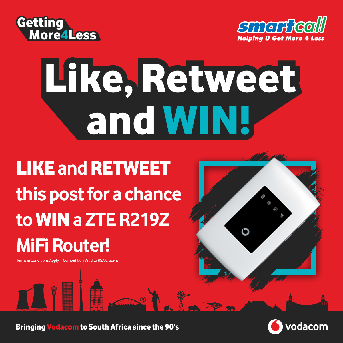 SmartcallVSP2's tweet photo. Stay connected wherever you are 🤩

Stand a chance to WIN a Vodacom ZTE router + 3GB SIM. To enter simply like and retweet

Winners announced end of June 2023. #SmartcallWin https://t.co/v1lRnnwPBs