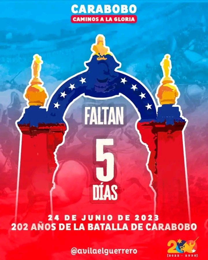 #NoMásAgresiónYankee solo faltan 5 días para los 202 años de la Batalla de Carabobo!!! 🚩🚩🚩
@PartidoPSUV 
@NicolasMaduro 
@dcabellor 
@avilaelguerrero