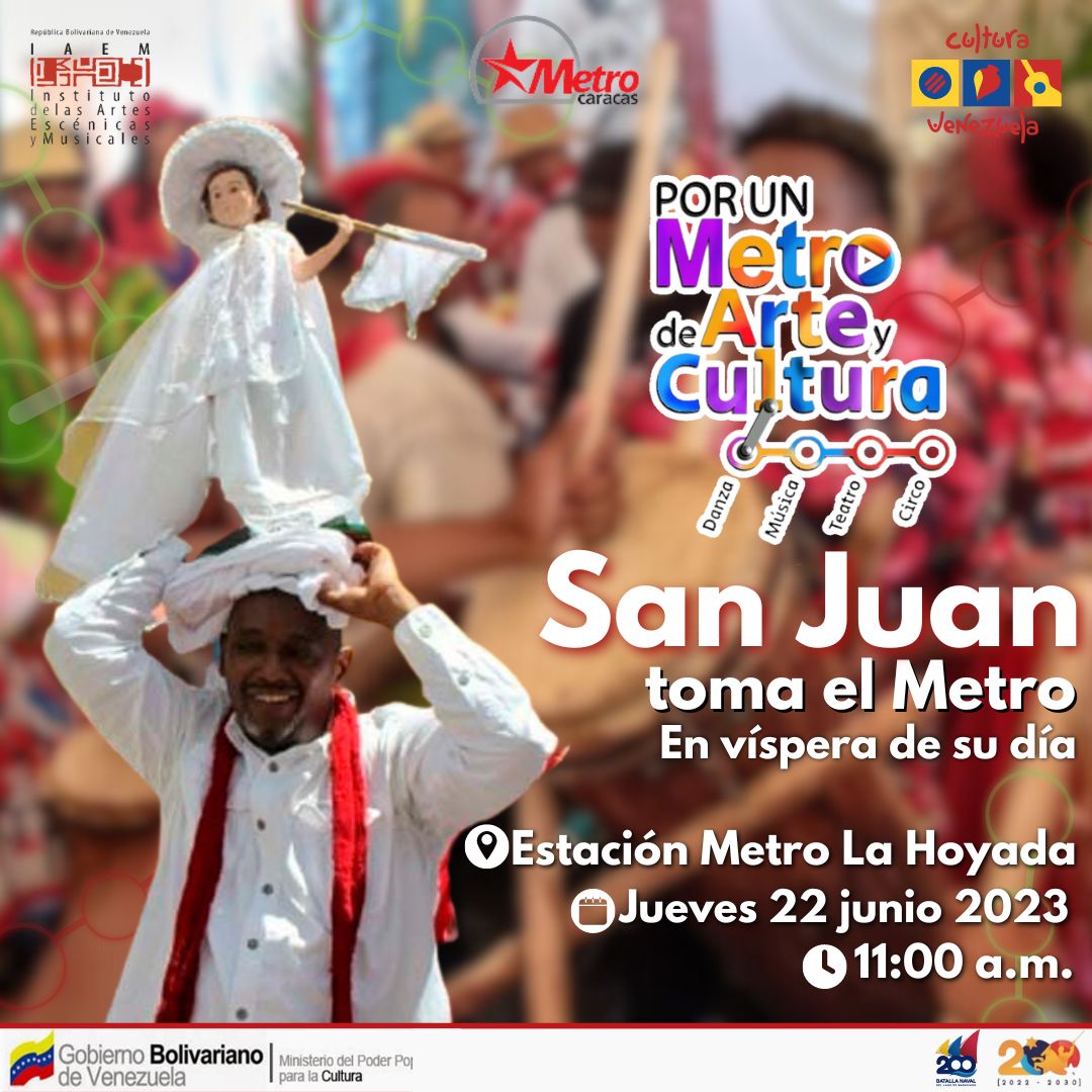 PlataformaIAEM's tweet image. 🗓️#programacionjunio
San Juan toma el Metro… 👏
Jueves #22jun a las ⏰  #11am en la estación La Hoyada.
Te invitamos al encuentro festivo "Víspera de San Juan Bautista".

¡Si San Juan lo tiene, San Juan te lo da!
#FelizLunes