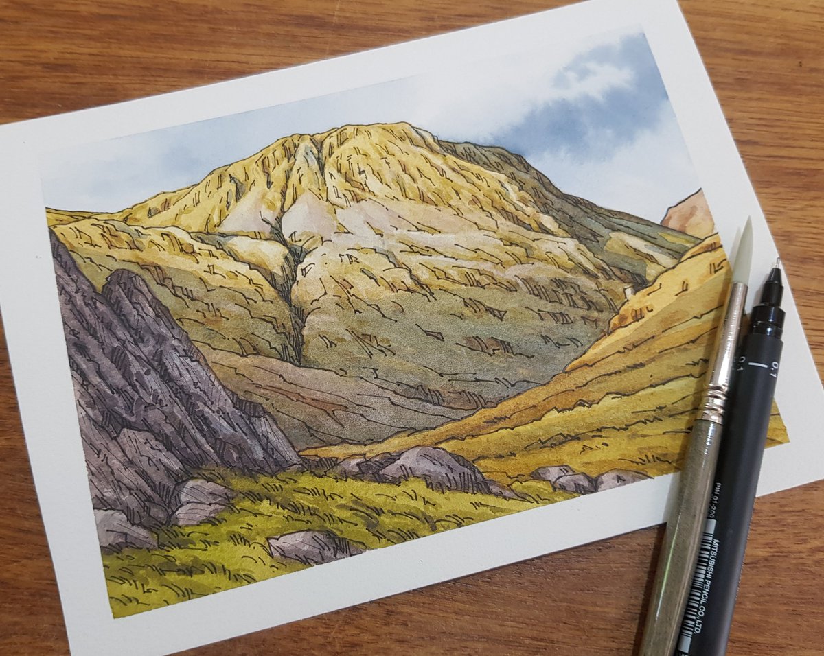 ImagesBeck's tweet image. Just off the easel. Lingmell, the next in my 5x7 series of the #lakelandfells. #penandwatercolour @KenBromleyArt @glocky9 @Mounta1n_Mike @NTCentralFells @lakedistrictnpa @NTlakedistrict @MyOutdoors @TGOMagazine @OSleisure @alanhinkes @Bleawater @Wainwright_Pub