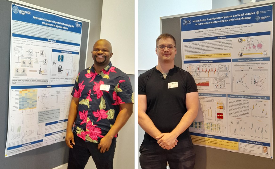 ben_warth's tweet photo. Kola and Manuel presenting #metabolomics and #exposomics data on #microbiome development during early life @AMICImicrobiome symposium @VetmeduniVienna https://t.co/KjMihS0nUr
