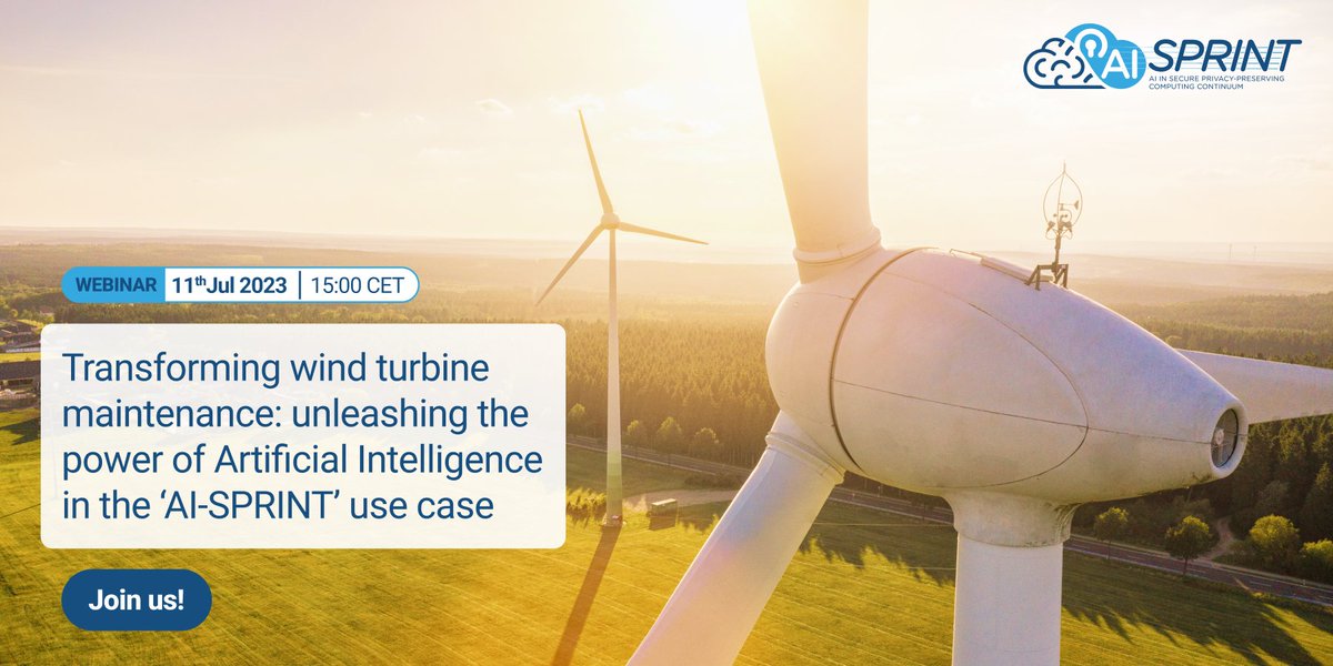 📢Join us for a groundbreaking webinar showcasing the AI-SPRINT use case on predictive maintenance & inspection of #windturbines on 11 July! Discover how AI systems revolutionise maintenance practices, minimize risks & optimize efficiency⬇️ tinyurl.com/46mfra2h