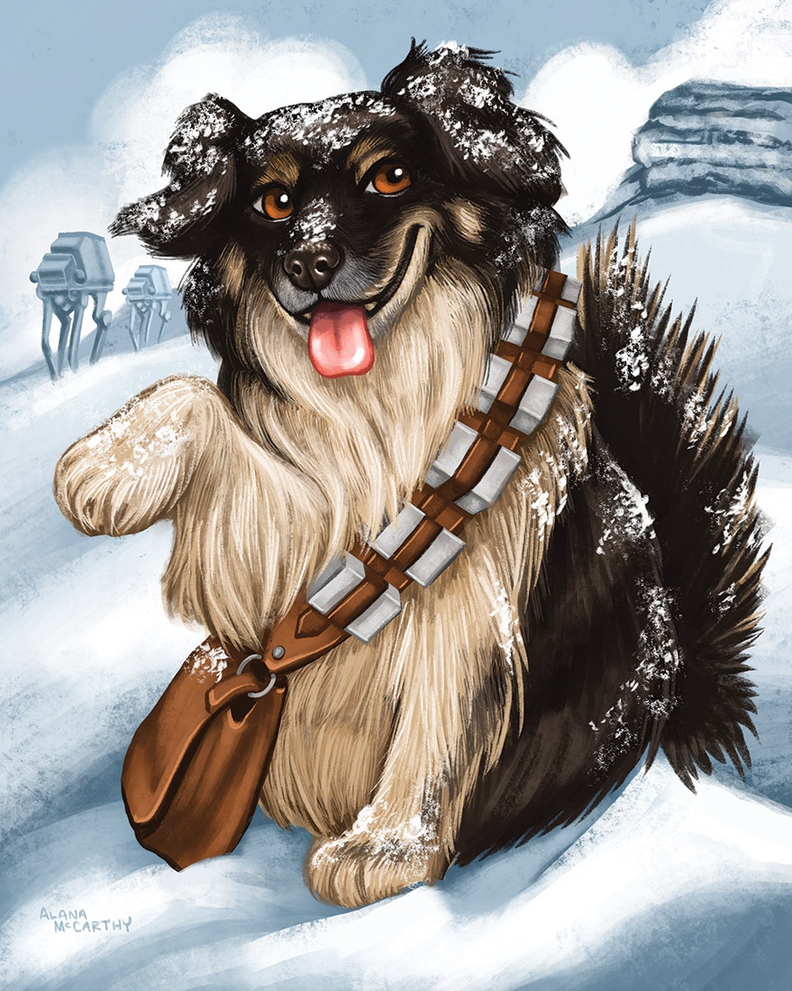 It's not just cats around here at Geeky Pet! We do your Geeky puppers too. Like this snowy Chewy dog. 

#geekypet #illustration  #dogcosplay #doggift #petportrait #dogportrait #dog #doglovers #doglover #doglife #painting #customart #commission #starwars #chewbacca #atat #hoth