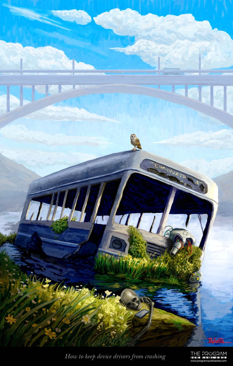 Enjoy artwork of "How to keep device drivers from crashing" painted by The Program's illustrator <a href="/dacosta_art/">Carlos Dacosta</a> and sponsored by its old friend <a href="/hendi/">hendi</a>

Full episode at programaudioseries.com/26-how-to-keep…

🎭 <a href="/JenActsandSings/">Jennifer Vallance</a> <a href="/JustinMHay/">Justin Hay</a> <a href="/PaulNMason/">PaulNMason</a> @ScooterVoice <a href="/OneBadMachine/">Bad Machine</a> 🎼 <a href="/chrisledroit/">Christien Ledroit</a>