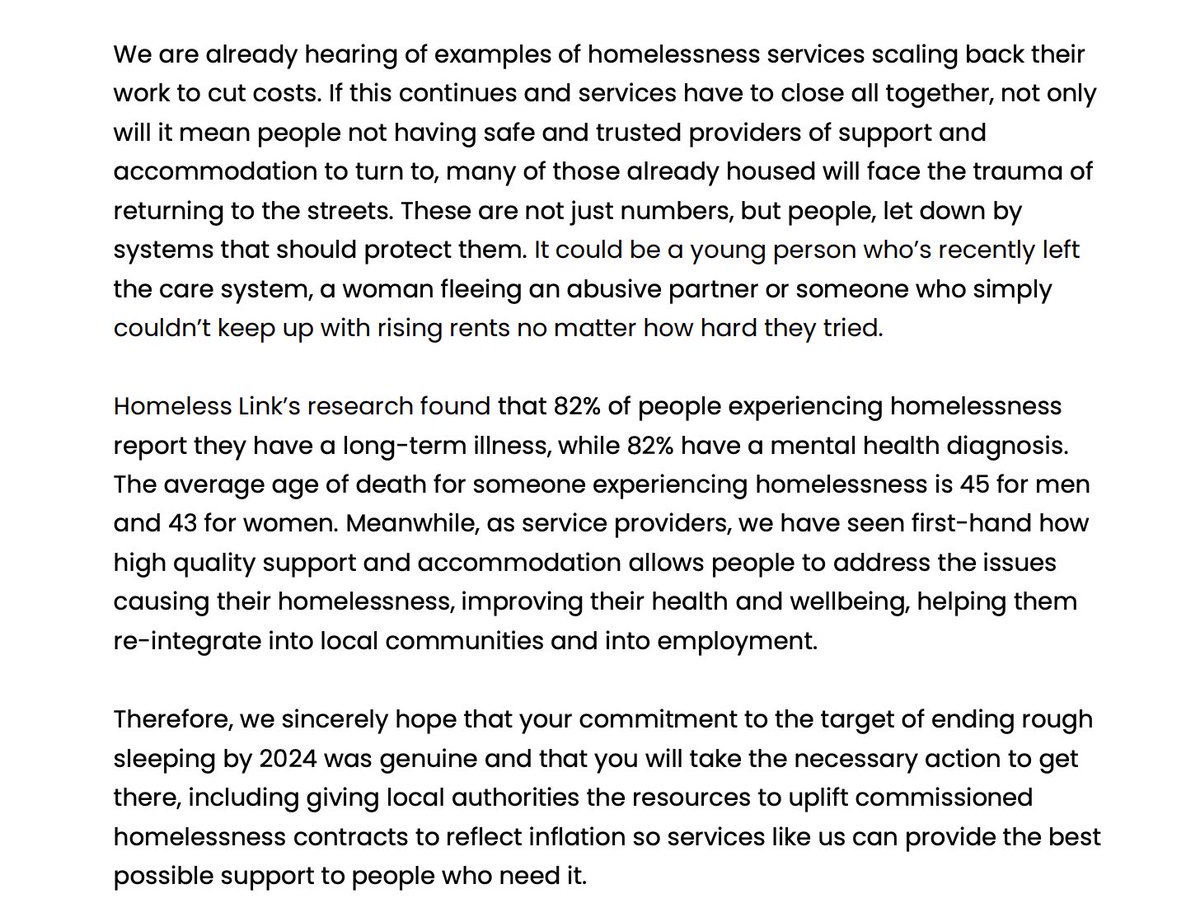 🖊️ Today, 32 homelessness charities wrote to <a href="/RishiSunak/">Rishi Sunak</a>, expressing concern that the Government is not on track to meet its target of ending rough sleeping in England and emphasising the human costs of not reaching the target.