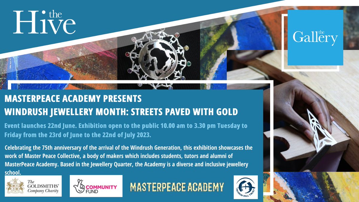Join us as we celebrate the Windrush Generation and their contribution to British Life, through this interactive exhibition of contemporary jewellery and art. For more information and details on weekly jewellery workshops visit masterpeaceacademy.co.uk #BirminghamJQ