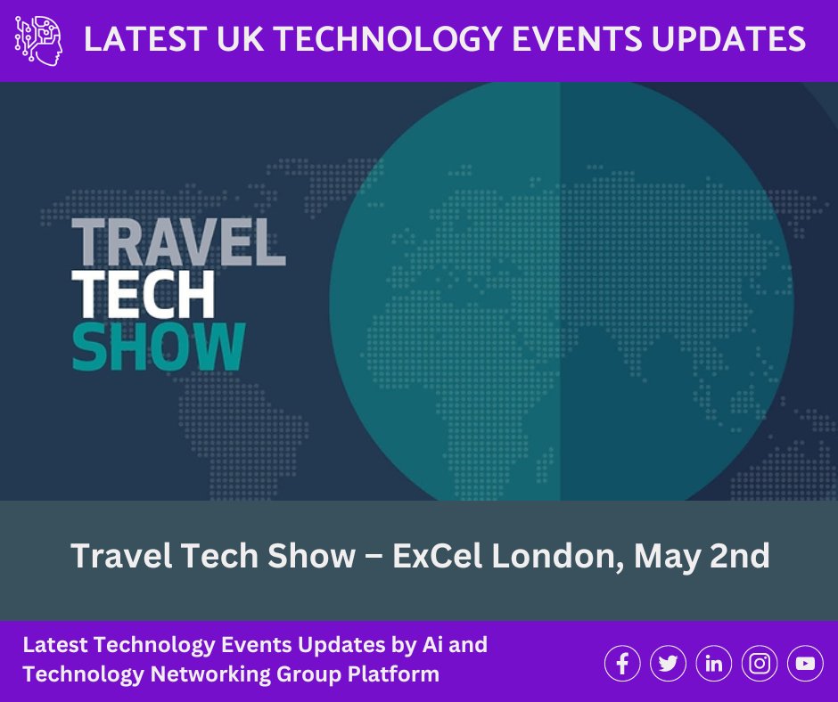 AIandTechNG's tweet photo. Latest UK Technology Event Updates By Ai and Technology Networking Group
Event Title: Travel Tech Show – ExCel London, May 2nd
Event Link: https://t.co/Zyxv48JAbV
#robotics #ai #technology #techevents #roboticsevents #aievents #aiautomation #london #londonevents #events https://t.co/5PllcU1Sew