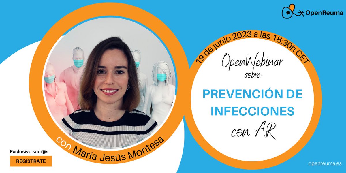 openreuma's tweet photo. Hoy a las 18:30h CET empezamos el #OpenWebinar sobre "Prevención de infecciones en AR" y otras enfermedades autoinmunes con @montesa_maria
Si aún no te has inscrito y ya eres #openreumer puedes hacerlo en la zona de socios en 1 minuto
https://t.co/vIWLcKDLGL https://t.co/zCpU2Xylwx