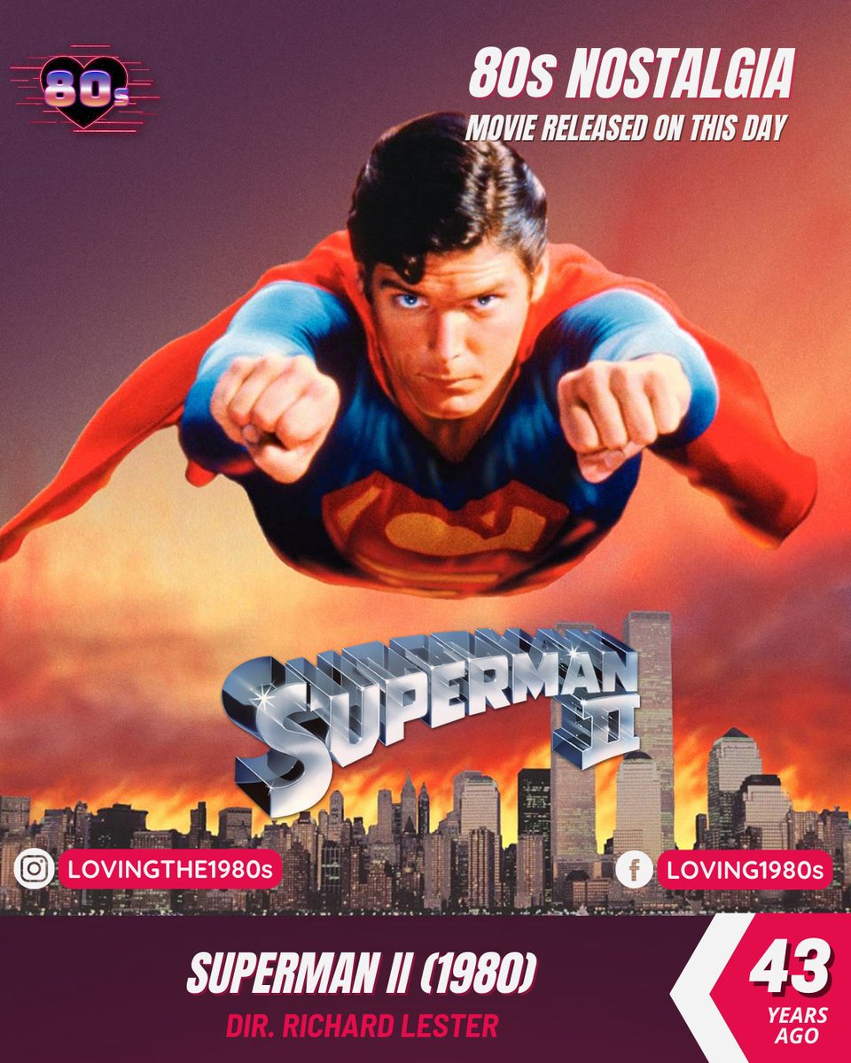 Which Superman movie was released 43 years ago today? Superman II🎥

#Lovingthe80s #80sNostalgia #SupermanII #RichardLester #RichardDonner #GeneHackman #ChristopherReeve