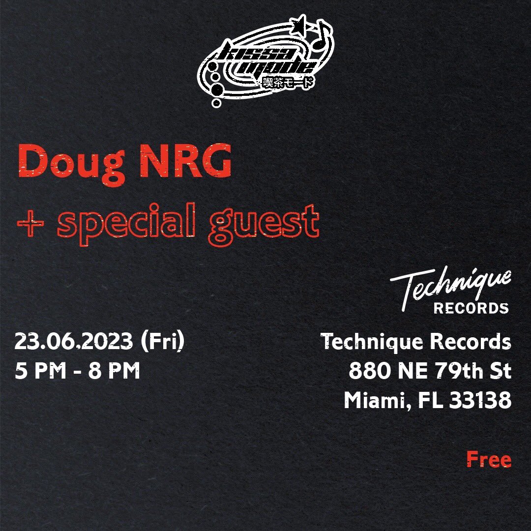 DougMarkowitz's tweet image. This Friday! 

Making my DJ debut at @techniquerecs with the Kissa Mode crew 

3 hours of Japanese jams, all on vinyl 

If you’re in Miami - come thru ⚡️⚡️⚡️