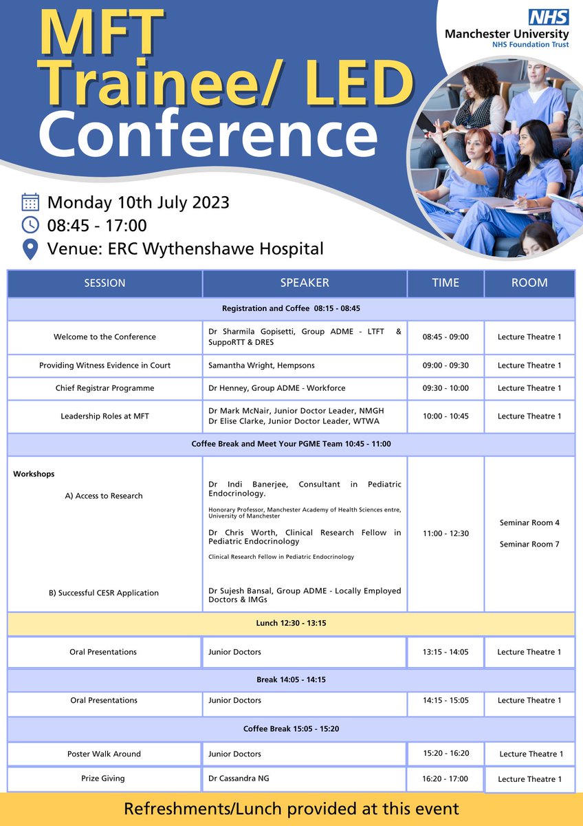 This full day event, including key talks, interactive workshops & presentations/posters from Trainees and Locally Employed Doctors is a great opportunity to network with colleagues and become inspired for future projects! MFT doctors can register by emailing post.grad@mft.nhs.uk