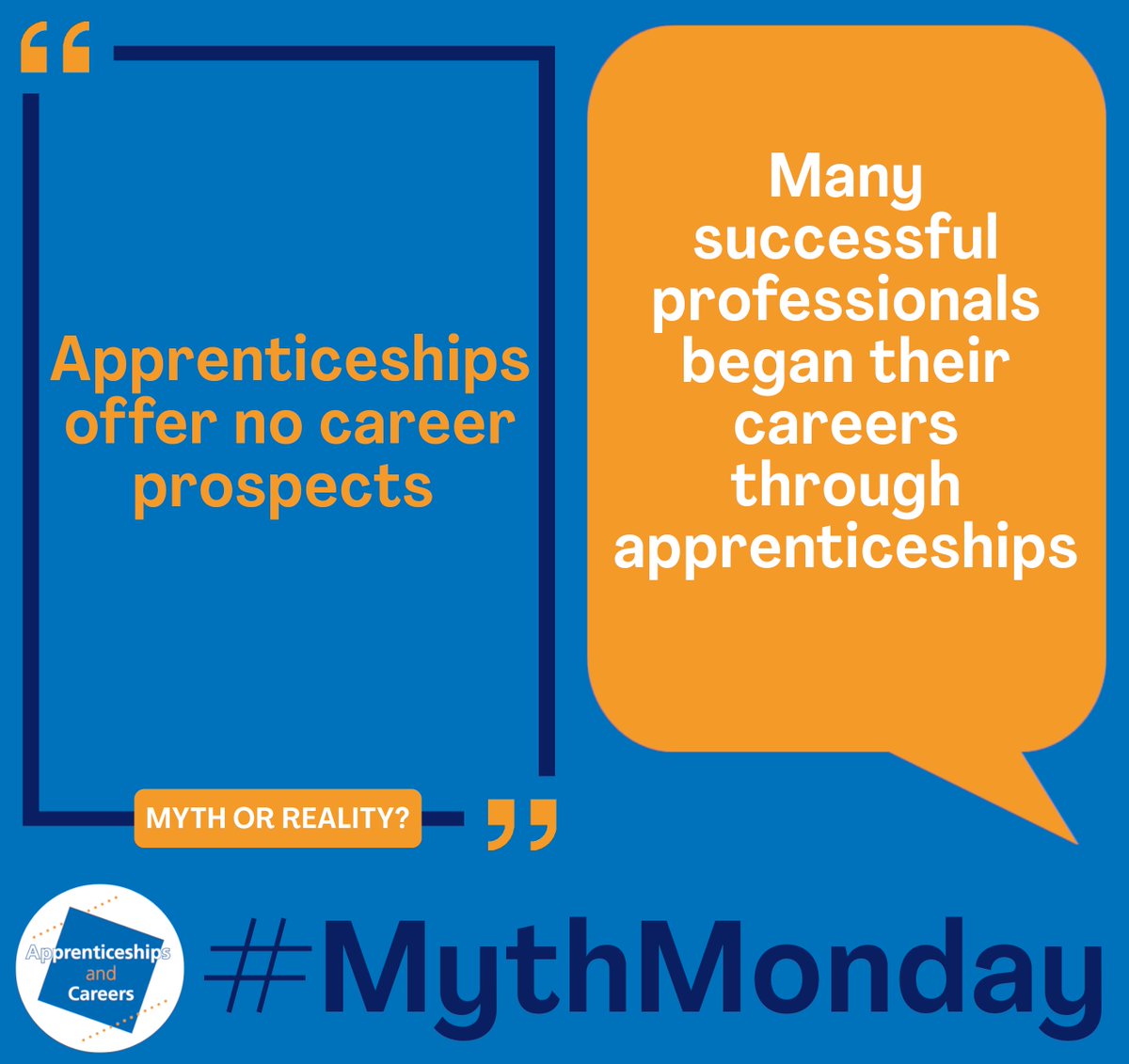 Dispelling some more #myths around #apprenticeships.

#MythMonday

#CareersDay #CareersFamily #SkillsforLife #StepintotheNHS #CareersDay #CareersFamily