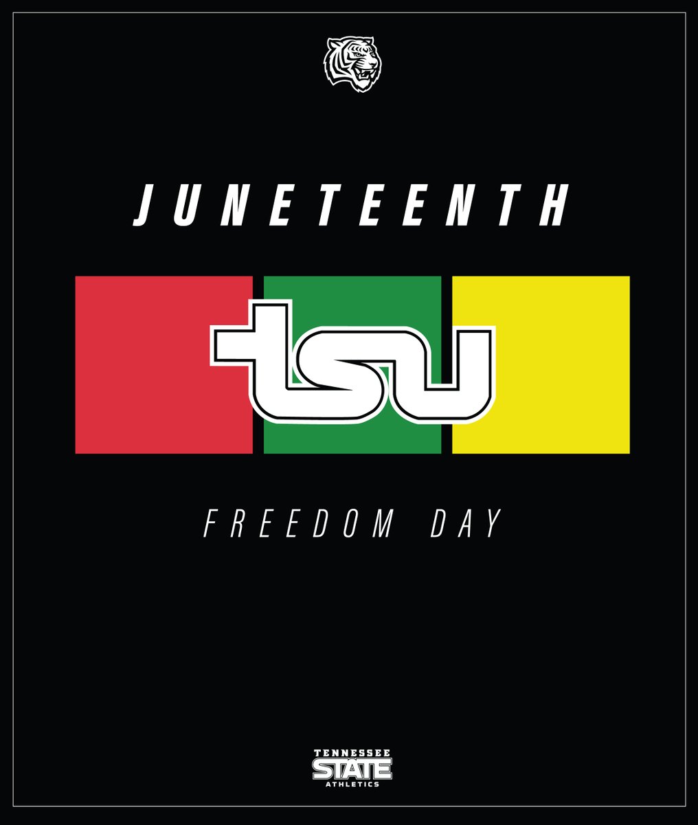 Happy Juneteenth! TSU Athletics stands with the nation in celebrating freedom and equality on this significant day. We honor the historic importance of Juneteenth and reaffirm our commitment to progress and inclusivity. 🔴🟢🟡 #RoarCity x #GoBigBlue
