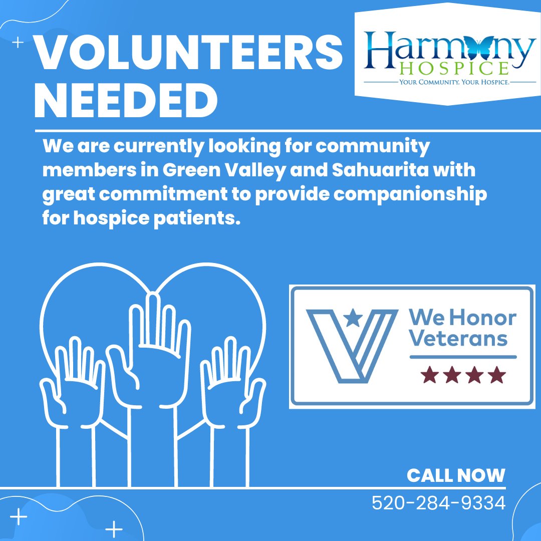 We are always accepting applications for volunteers -- call Alissa at 520-284-9334.
#hospicevolunteer #locallyowned #wehonorveterans