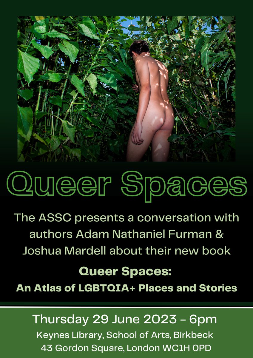 Join us next Thursday for 'Queer Spaces', an evening discussion with @Furmadamadam and @JoshuaMardell1 of their brilliant new book, 'Queer Spaces: An Atlas of LGBTQIA+ Places and Stories' Free tickets ➡️eventbrite.co.uk/e/queer-spaces…