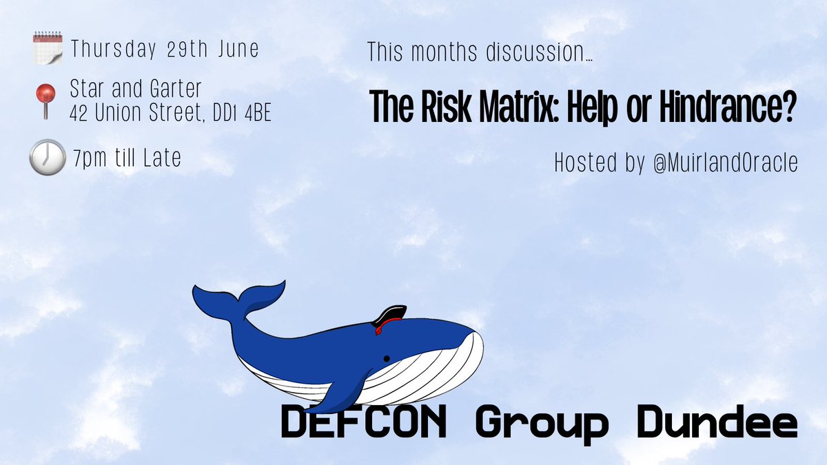Next week we are joined by <a href="/MuirlandOracle/">AG</a> for a discussion around his recently completed honours project and relevant work experience

Join us in the Star and Garter if you are around! ☀️