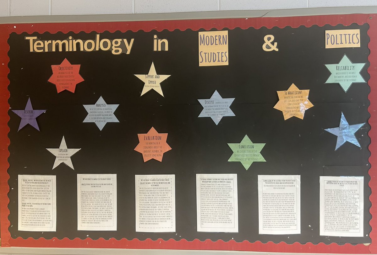 Thank you to my lovely Chats and Crafts group who have helped me create this little terminology help station. Pupils can use this wall to help them with Modern Studies and Politics questions and essays during lessons!✨⭐️#preparetosucceed