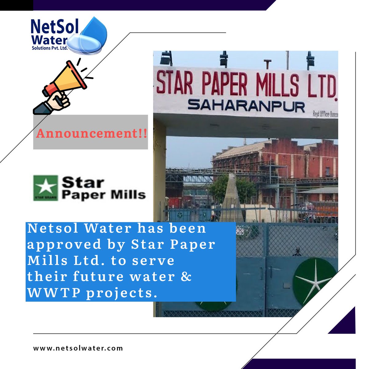 NetsolWater's tweet photo. ✨Announcement 📢
Netsol Water has been approved by Star Paper Mills Ltd 🏛️ to serve their future projects.💥
This is a new badge added to Netsol's feather.
#netsolwater #starpapermills #approvedmake #sustainable #watertreatment #wastewater https://t.co/76nVih2RJx