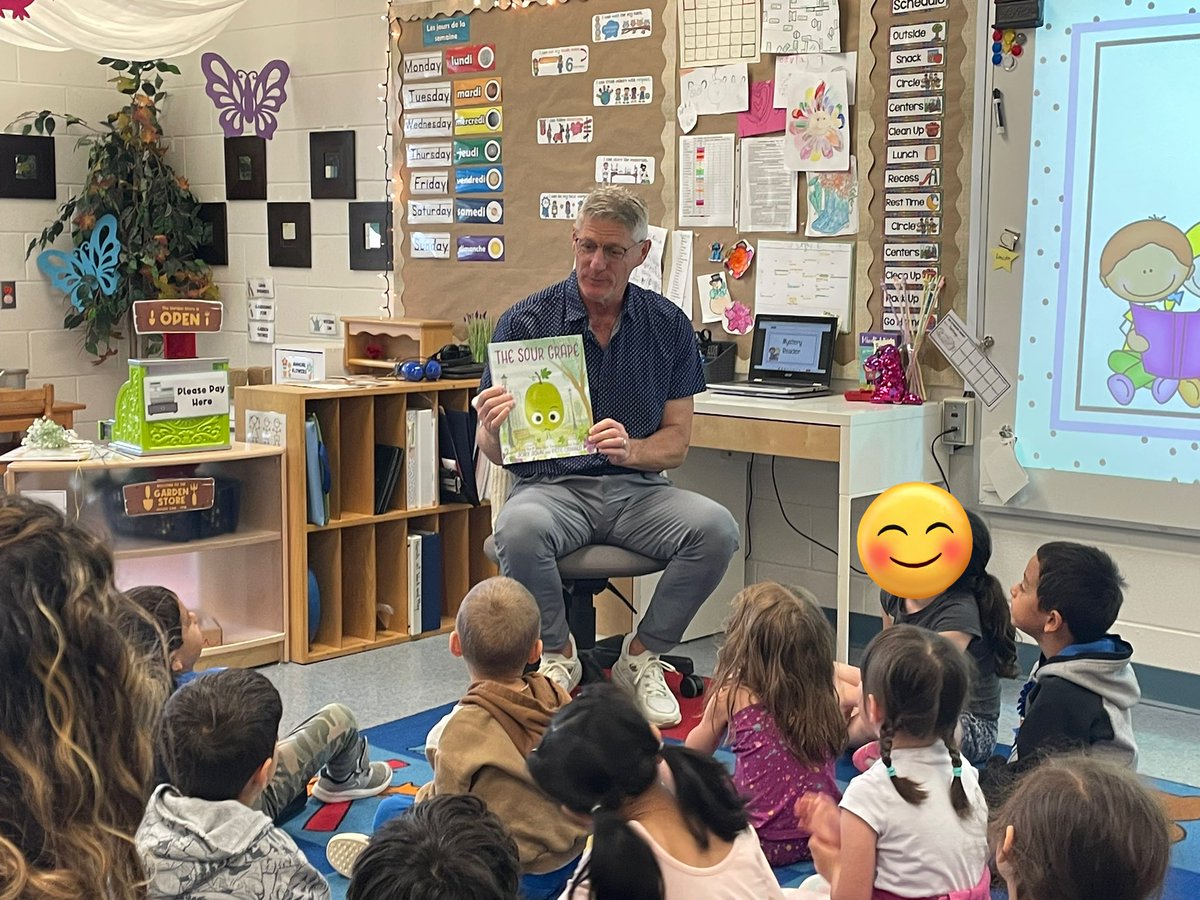 StKateriOCSB's tweet photo. Look who stopped by to read to our Kinder class? 😊 The man, the legend, @BWalsh63. We think Mr. Walsh is now contemplating coming out of retirement to teach kindergarten. 🤔🤣 Thanks for coming in, and you’re welcome back anytime! #BeSKT #ocsb https://t.co/EUihMYB6nL