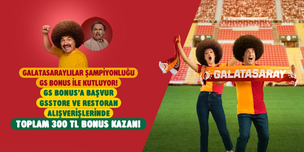 Kupa şampiyonda, 300 TL bonus GS Bonus'ta! GS Bonus'a başvurun, onaylanan GS Bonus’unuzla GSStore ve restoran alışverişlerinizde 300 TL bonus sizin olsun! 

GS Bonus’a başvurmak için 👉 bonus.com.tr/gs-bonus-hemen… 

Detaylı bilgi için: bonus.com.tr