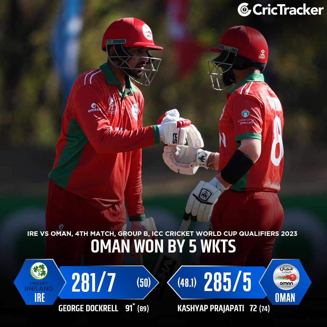 Oman leaves Ireland stunned with a five-wicket victory in Bulawayo!

#IREvsOman #WCQualifiers