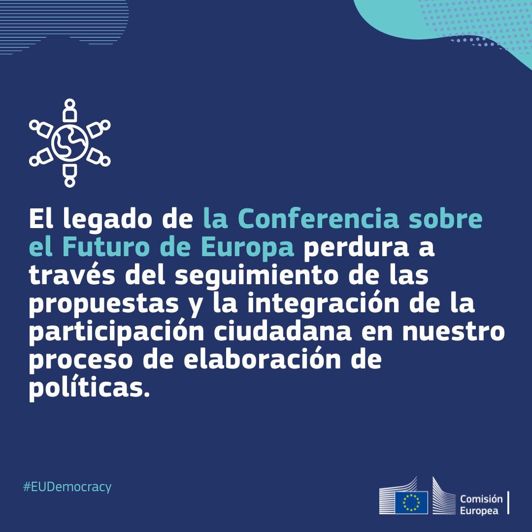 ComisionEuropea's tweet photo. ¿Quieres saber qué ha pasado desde que se celebró la Conferencia sobre el Futuro de Europa 🇪🇺?

¡Mira todo lo que se ha conseguido a través de la participación ciudadana!

#TheFutureIsYour #ElFuturoEsTuyo